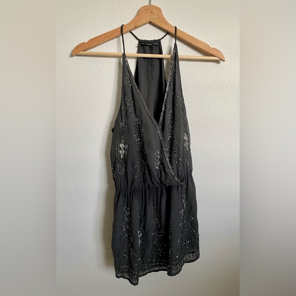 Black Tape_ Top / Blouse / Size M / Beaded